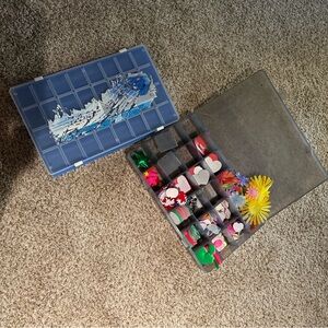 Lot of 2 Craft organizer boxes, 1 full of embellishments